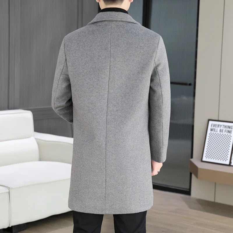 Business Casual Men's Top Mid-Length Woolen Coats 2026 Winter Warm Wool Overcoat Outwear Cotton-Thicken Liner Windbreaker Jacket