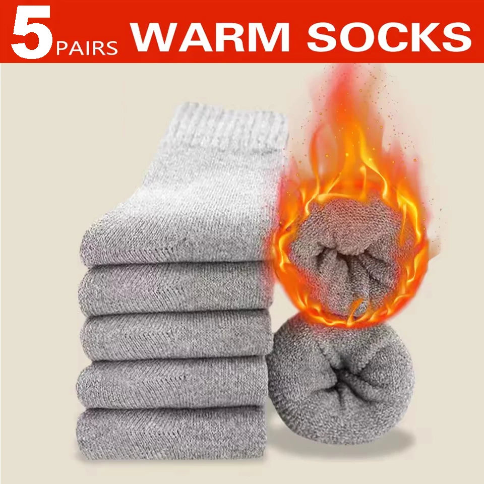 3 Pairs of Thick, Warm Winter Socks for Men, Towel-Textured Sole, Wool Slipper Socks, Merino Wool Socks for Cold and Snow, Sizes 39–44