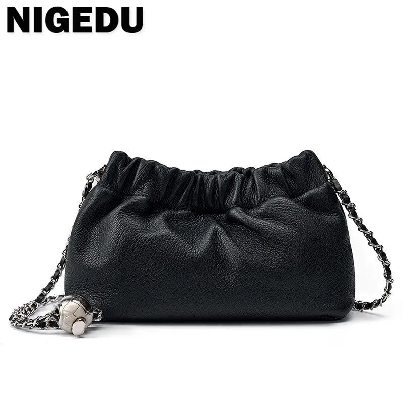 Genuine Leather Women Shoulder Bags Luxury Brand Small Chain Flap Bags for Ladies Handbag Natural Cowskin Female Crossbody Bags