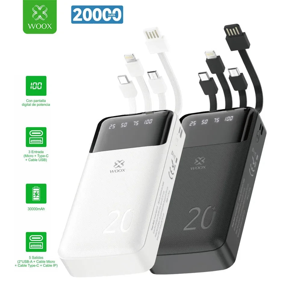 10000Mah/20000Mah/30000Mah Sichere Qualitäts-Powerbank mit LED-Digitalanzeige, tragbare externe Batterie für die Stromversorgung im Freien, ausreichend für Handy/Tablet, mit 4 Kabeln + USB-Typ-C/USB-A-Anschlüssen