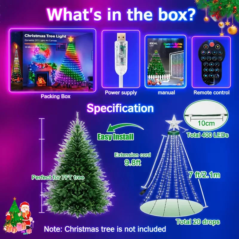  2,1 m lange Weihnachts-Lichterkette mit Bluetooth-App-Fernbedienung, USB-Lichtergirlande für das Schlafzimmer, Weihnachts- und Neujahrsdekoration