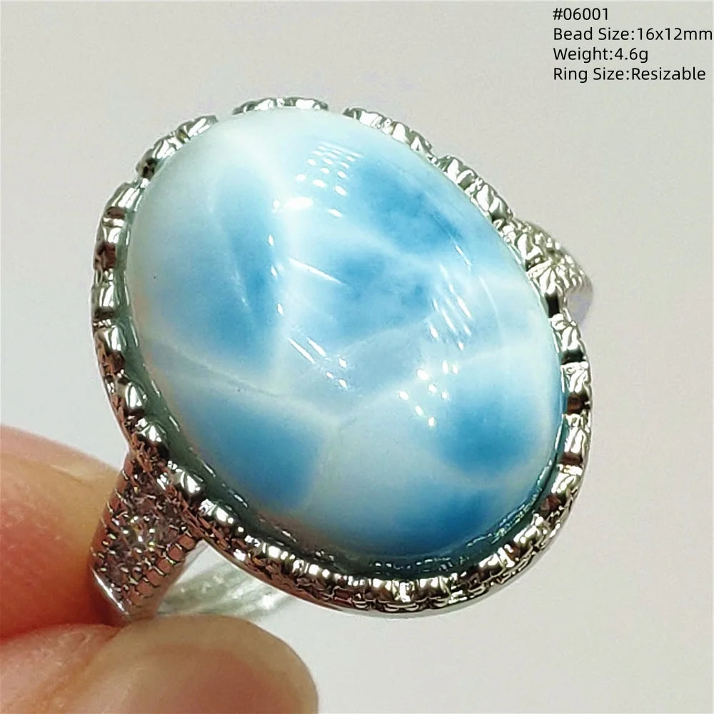 Anello regolabile in argento 925 con larimar