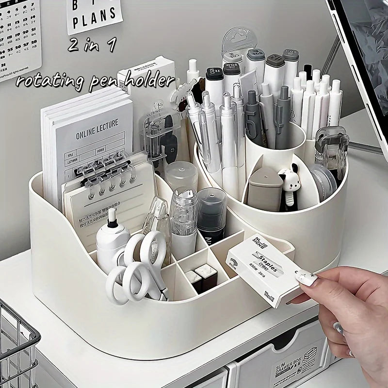 Rotating 2-in-1 Plastic Desk Organizer