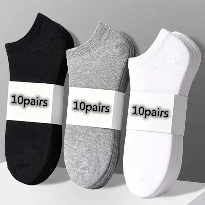 10 Paar / niedrige schwarz-weiß-graue Baumwollsocken, Herrensocken, atmungsaktive Sportsocken, kurze Herrensocken, Damensocken, EU 37–44