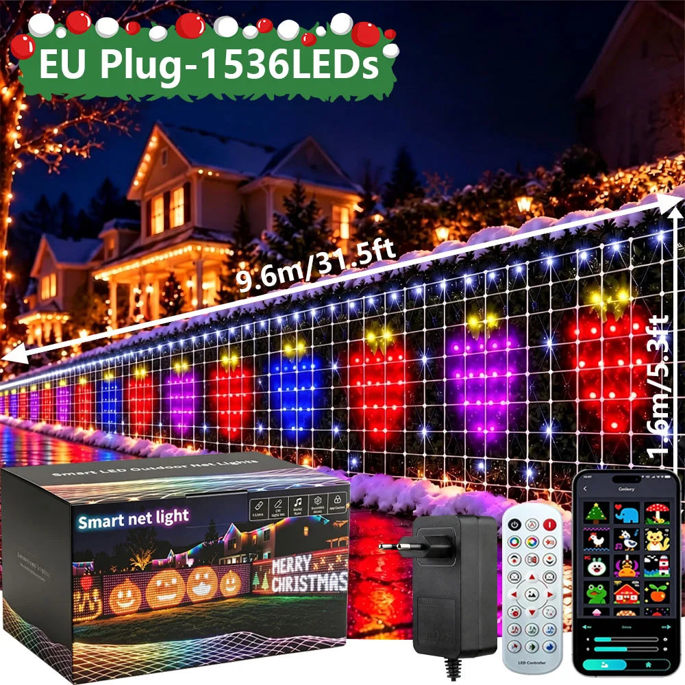 32×5FT 1536 LED Smart Christmas Net Lights,Outdoor Mesh Lights for Bushes Patio Decor,Color Changing DIY Mode Timer Waterproof