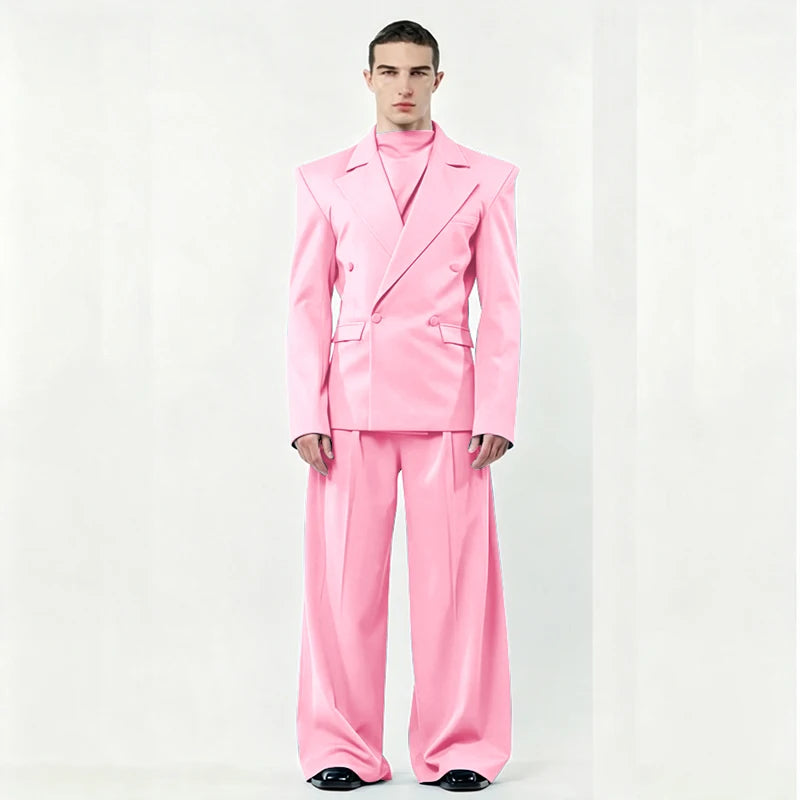 Chic Loose Men's Suits 2 Pieces Jacket Pant Sets Double Breasted Peak Lapel Special Customize Male Clothing Fashion Stylish 2025