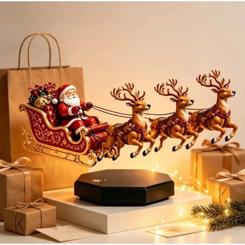 Christmas Decor Maglev Santa Sleigh Ornament Floating Reindeer Figurine Rotating Base 2027 New Year Home Decor Xmas Party Gifts