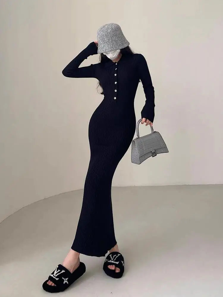 Abito in maglia donna a collo polo e maniche lunghe — immagine 3