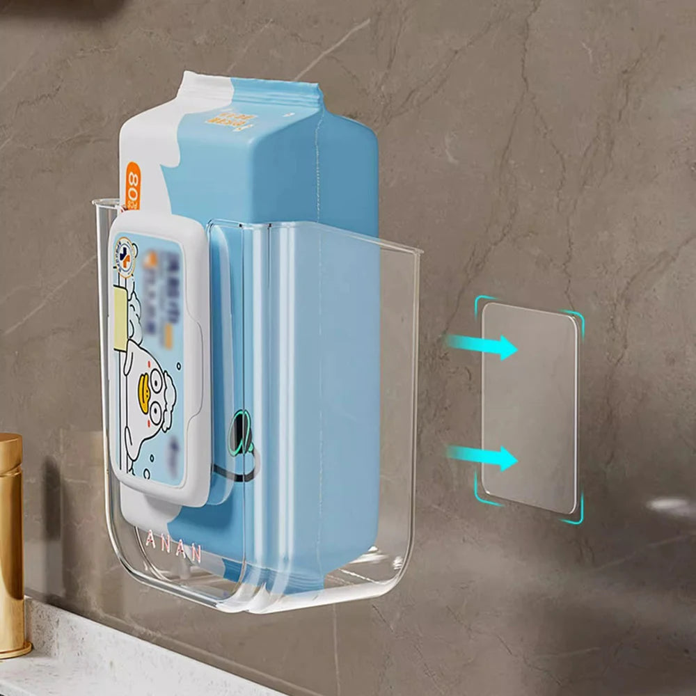 Wandmontierter Feuchttuchspender Selbstklebender Halter Küche Badezimmer Taschentuch-Papierhandtuchbox - Heim-Aufbewahrungsorganizer