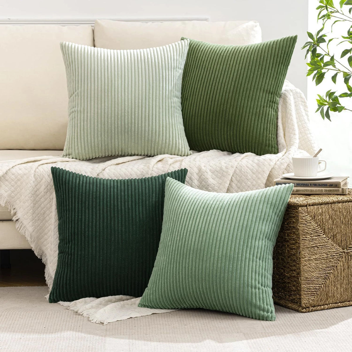 4-Piece Boho Farmhouse Throw Pillow Covers, Modern Nordic Cushion Covers, Soft Corduroy (Pillowcases Without Inserts)