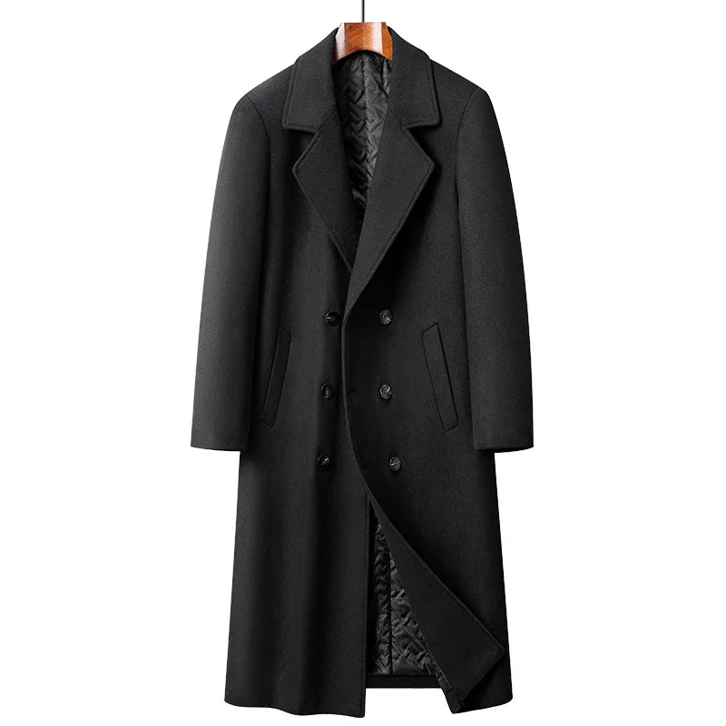 New Winter Men Double Breasted Long Woolen Blends Thicker Warm Cashmere Trench Coats Long Jackets Quality Male Winter Overcoats