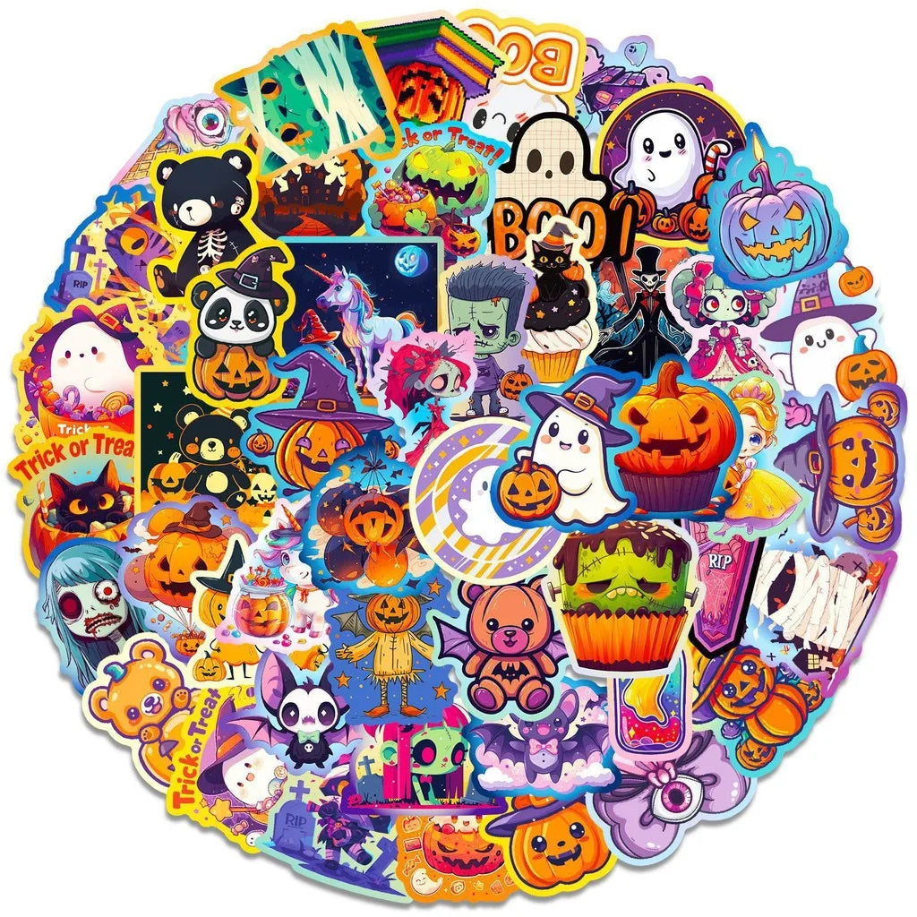 50 pegatinas de grafiti de Halloween: diseños de calabaza, murciélago y castillo para decoración de equipaje DIY (Tienda Anime Worlds)