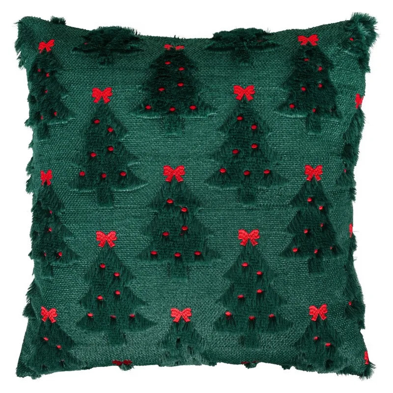 1/2 housses de coussin brodées à nœud de Noël, motif sapin en flanelle de polyester, coussin de canapé, décoration de fête, housse uniquement