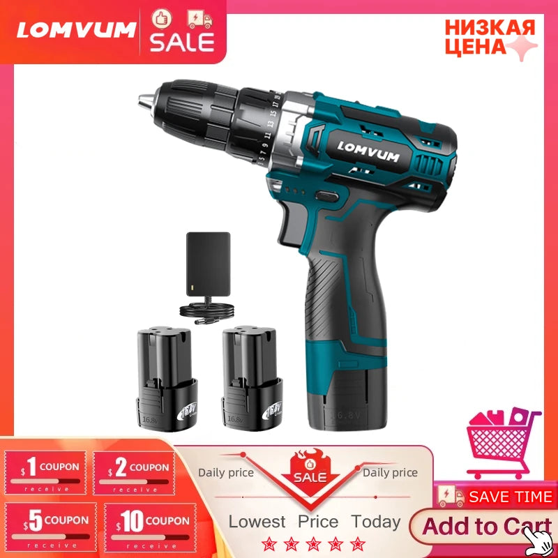 LOMVUM 16.8V Cordless Drill Driver