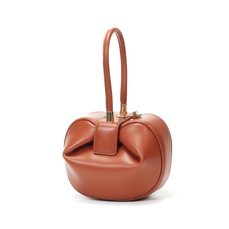 HIFASHION Small Genuine Leather Single Top Handle Bag Women Elegant Going Out Evening Party Pouch Purses Round Luxury Handbags