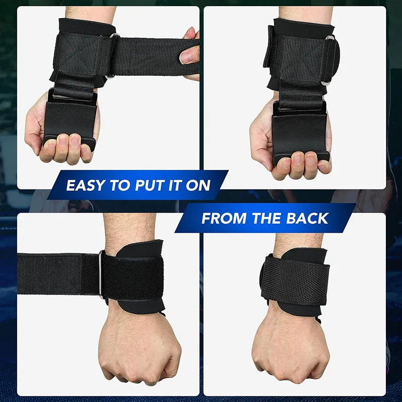 Weightlifting Hooks with Adjustable Wrist Straps for Pull-Ups and Deadlifts