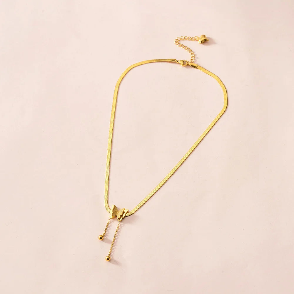 Vintage-Schmetterlingskette für Damen, golden, aus Edelstahl, mit schmalen Schlangenketten und ästhetischen Anhängern, Choker, Damenschmuck, Geschenk für Frauen