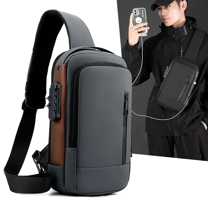 Men’s Nylon Crossbody Chest Bag with Lock Detail