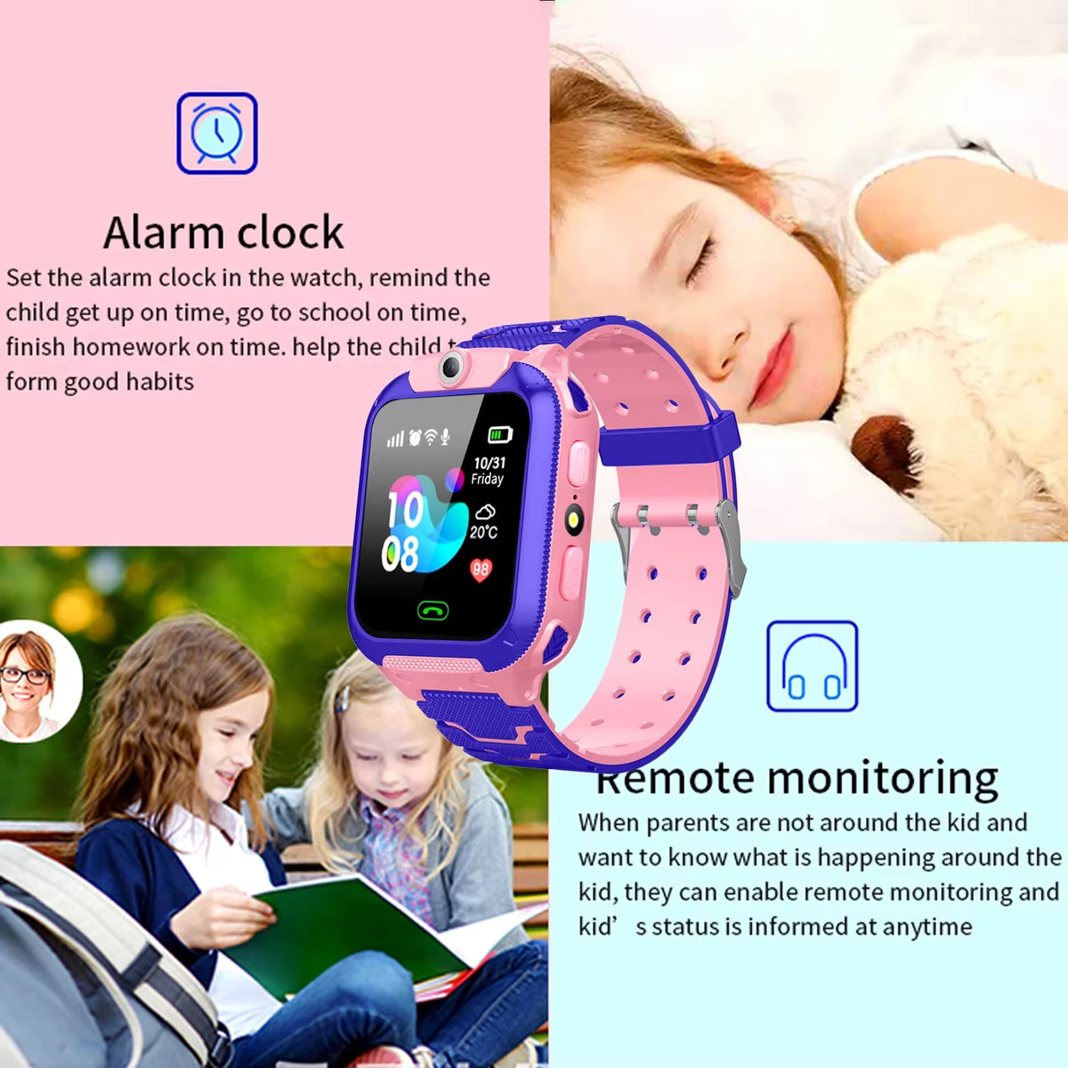 Lenovo Q12B SIM Children Smart Watch Kid Video Call SOS IP67 Waterproof Smartwatch Camera Monitor GPS Tracker Location for Girls