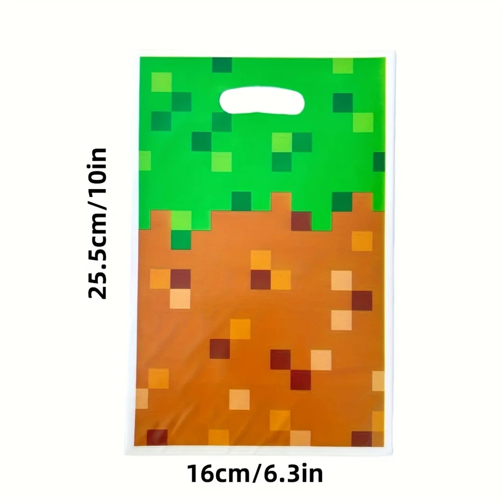 Bolsas de regalo para fiestas, 20 o 40 unidades, verdes y marrones, con patrón de hierba pixelada de bloques de mosaico, para cumpleaños, festivales, eventos y fiestas, bolsas pequeñas para regalos de fiesta