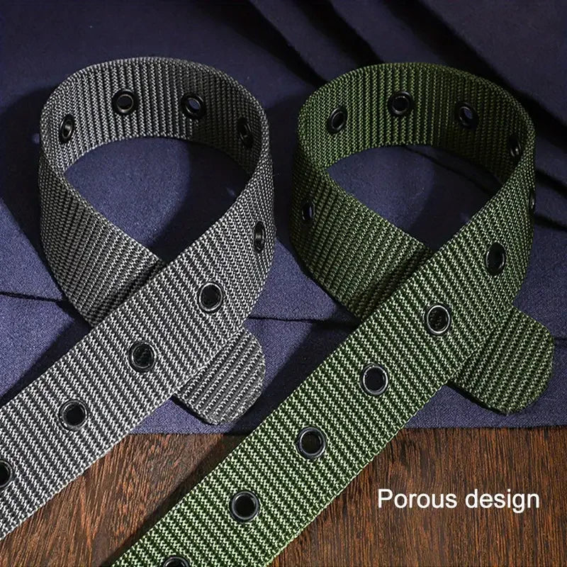 1pc Men's Durable Nylon Canvas Belt - Heavy-Duty Tactical Work Belt with Stylish Quick-Release Prong Buckle for Everyday Wear