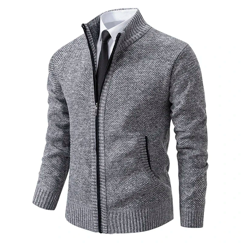 Autumn Men's Casual Zipper Cardigan Stand Collar Solid Sweatercoat Warm Fleece Sweater Male Winter Classic Sweater Hot Sale