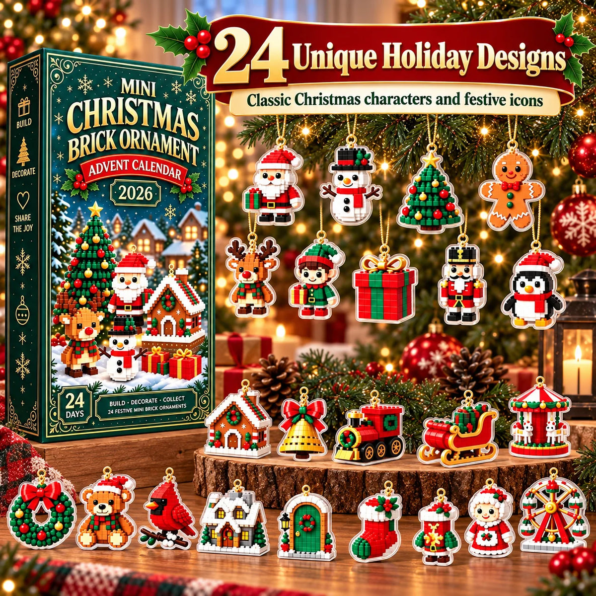 2026 Christmas Advent Calendar 24 Day Countdown Mini Christmas Ornaments Mystery Box Holiday Decor Surprise Gift Collection