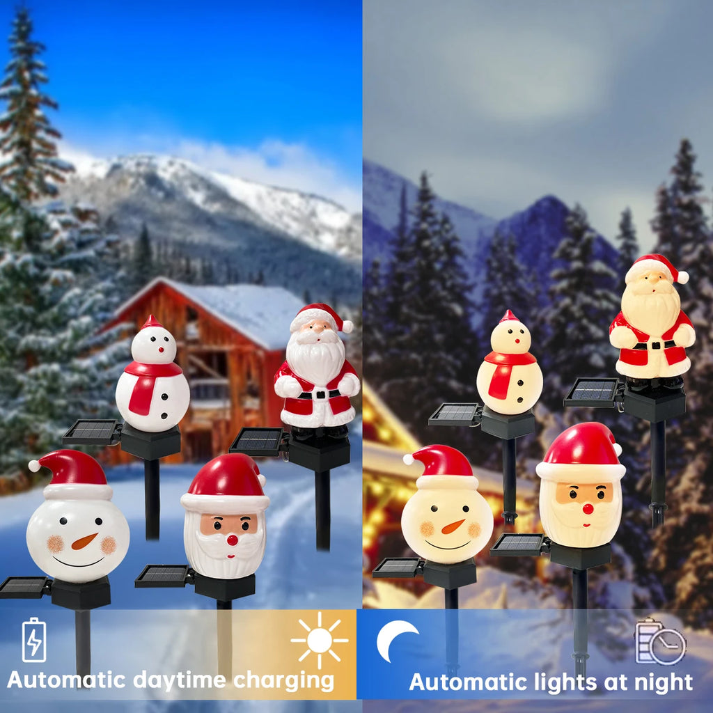 1pc Christmas Santa Claus & Snowman Landscape Lawn Solar Light Outdoor Waterproof Courtyard Ground Stakes Light For Garden Decor