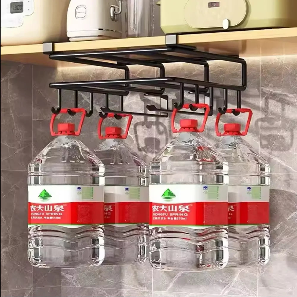 Organizador de cocina para debajo del armario con ganchos, estante de almacenamiento multiusos para toallas de papel, tabla de cortar y tapas de ollas