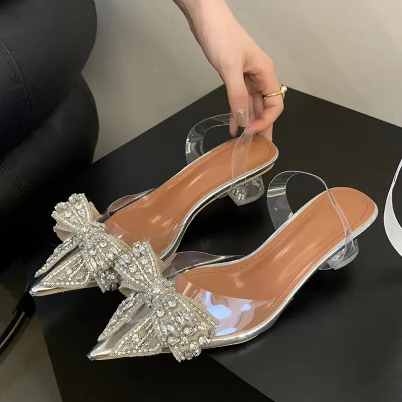 Scarpe slingback donna Liyke trasparenti con fiocco luminoso