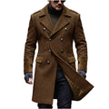 Mid Length Jacket Men Wool Blend Overcoat Double Breasted Formal Work Y2k Streetwear Classic Lapel Trench Coat Autumn Winter