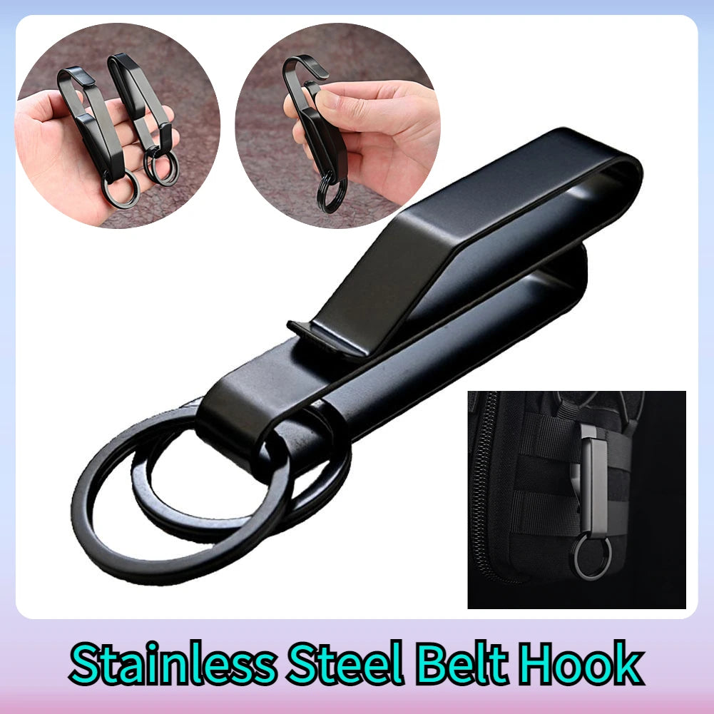 Steel Belt Hook Carabiner Car Keychain Belt Hanger Bottle Hook Camp Water Holder Tactical Outdoor EDC Buckle Tool