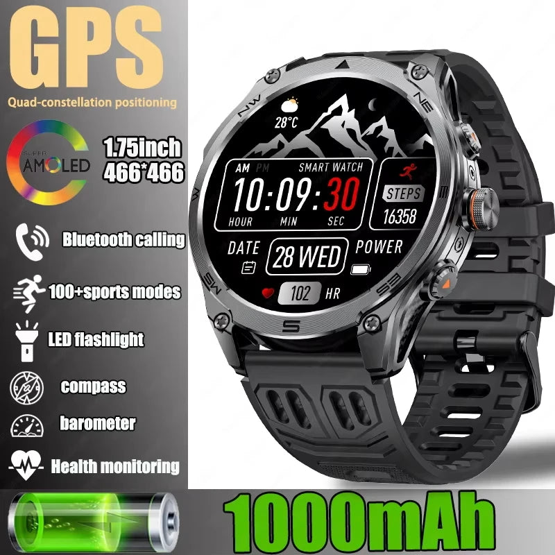Smartwatch con schermo IPS da 1,7″, bussola e torcia LED