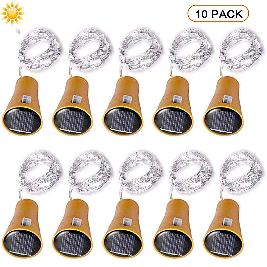 10/20LEDs Solar Wine Bottle String Light Solar Copper Wire Fairy Lights Cork Shape Christmas Lamp For Wedding Party Garden Decor