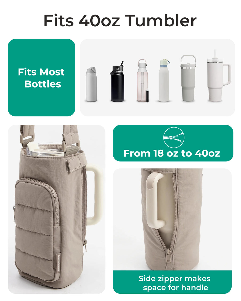 BAGSMART Magnetic Water Bottle Holder with Strap Gym Lightweight Tumbler 40oz Drink Carrier Quilted Crossbody Bags for Women