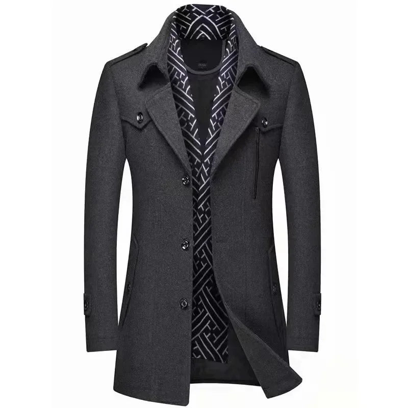 New Winter Men Business Casual Woolen Blends Cashmere Trench Coats Long Jackets Man Fleece Jackets Overcoats Wool Blends Size 4X