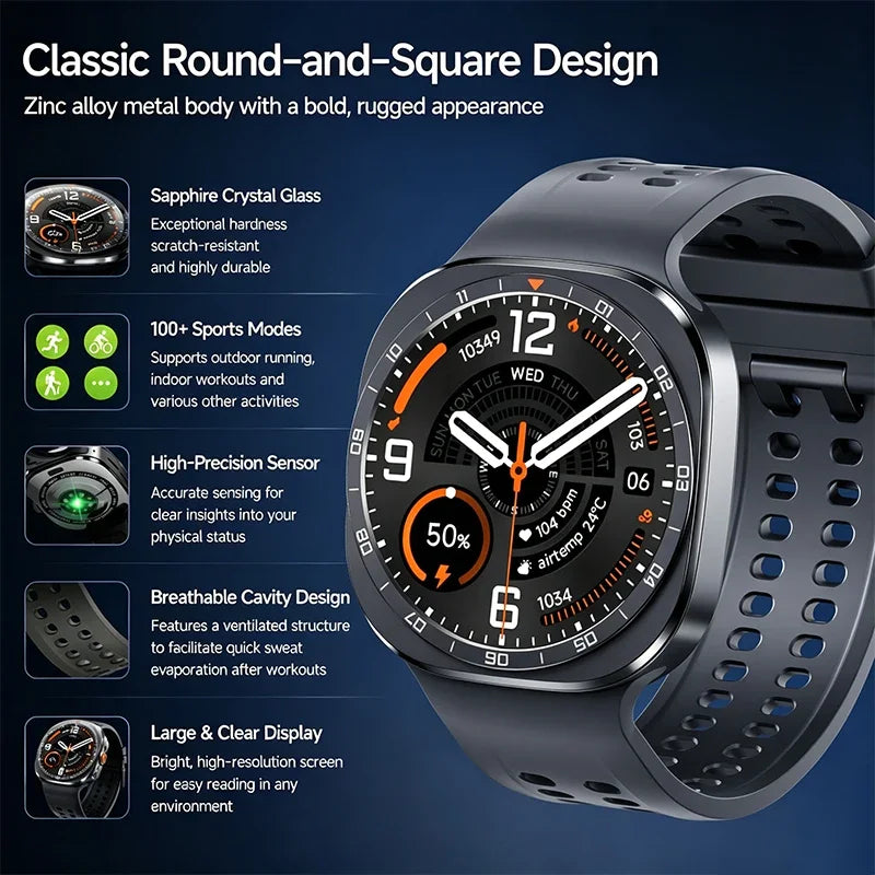 2026 W9 400mAh Men Smart Watch Multi Sport Modes Fitness Tracking Bluetooth Calling Large Battery SOS Outdoor Compass Smartwatch