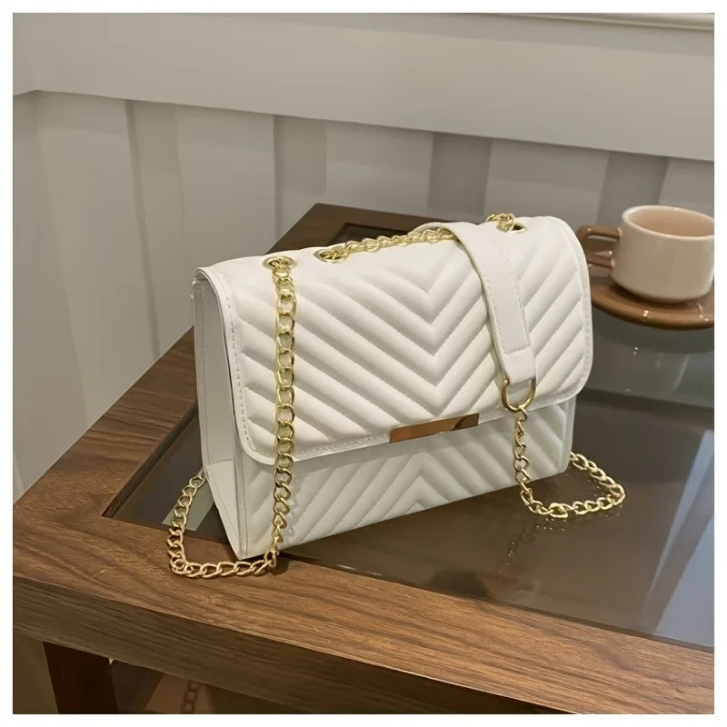 2026 New Model Women's Crossbody Bag V-Shaped Quilted Chain Small Square Bag for Women, Light Luxury Texture Shoulder Crossbody Bag, Versatile Small Bag for Work and Dates, Perfect Gift Recommendation for Girls