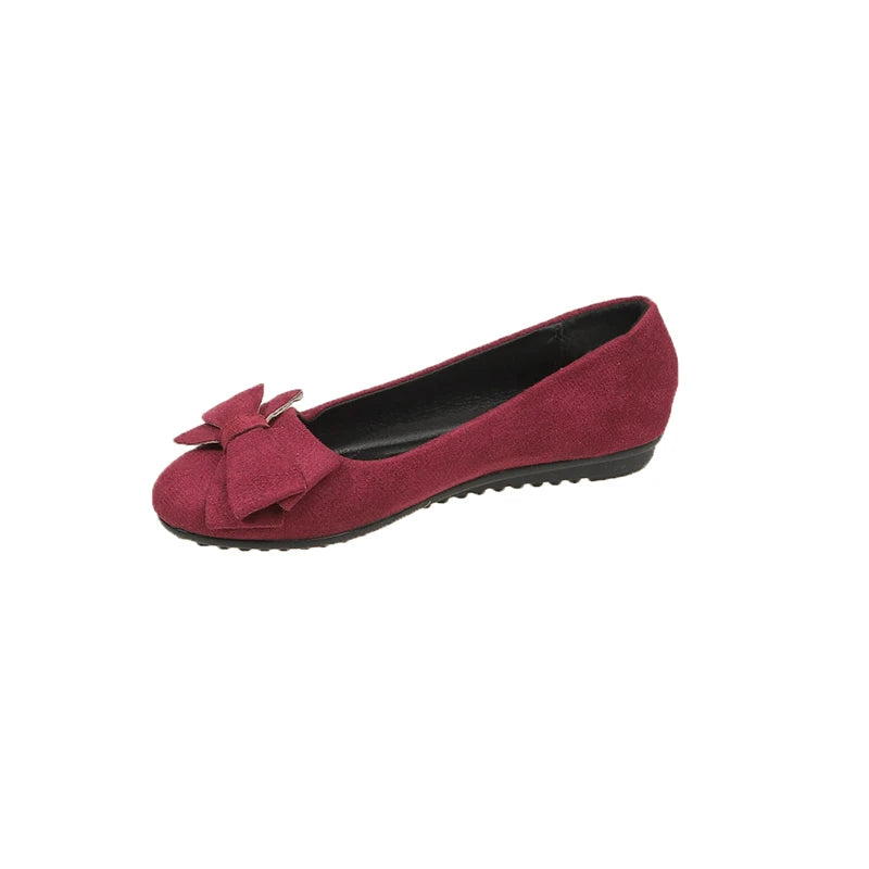 Damen Ballerinas mit großer Schleife, weiches Wildleder, runde Kappe