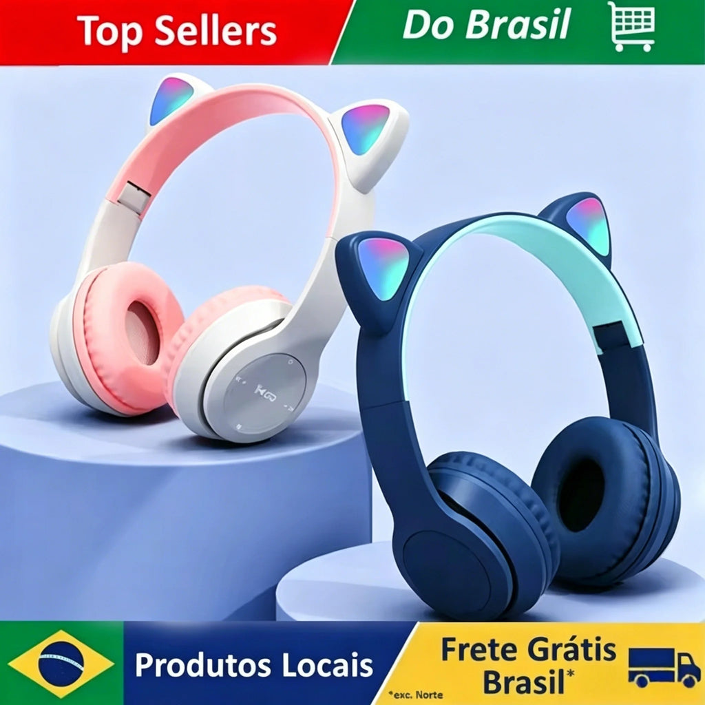 Casque audio sans fil Bluetooth avec oreilles de chat lumineuses, microphone intégré, modèle P47M pour enfants et filles, écouteurs stéréo pour sport