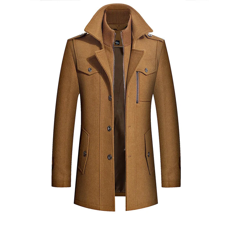 Autumn Winter Wool Blend Coat Men Business Causal Turn Down Collar Windbreaker Outerwear Mens Single Breasted Woolen Coats Man