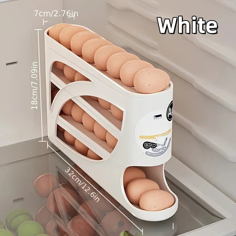 Contenedor rodante de 3 niveles para almacenar huevos en el refrigerador, con capacidad para 24 huevos, estante organizador de gran capacidad para cocina y refrigerador