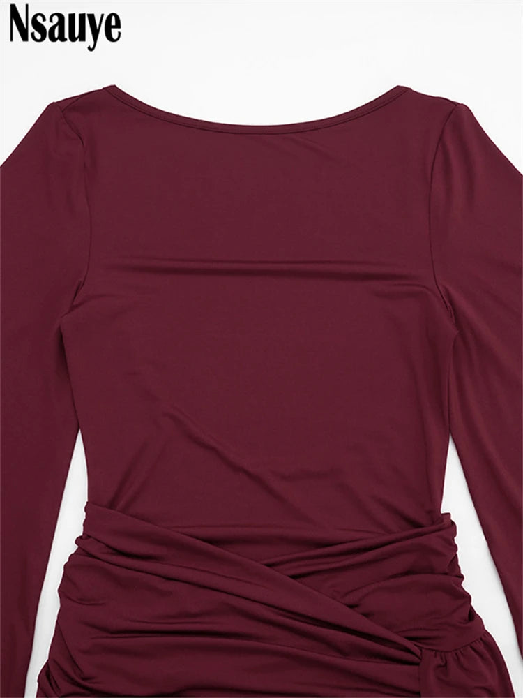 Damen-Minikleid mit V-Ausschnitt und langen Ärmeln