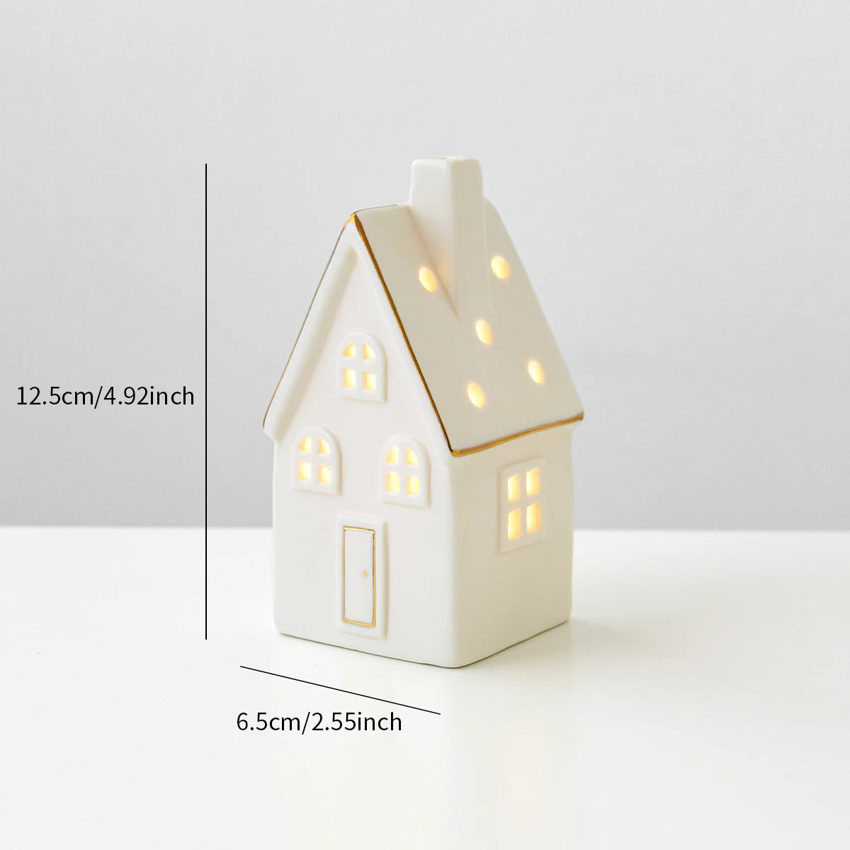 1pc Ceramic Light Up Snow House Christmas Ornament LED Cottage Xmas Tree Table Centerpiece Holiday Party Scene Decor Gift