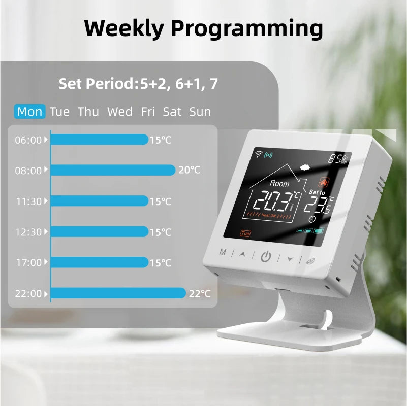 Smart Wi-Fi Wireless Thermostat with 220V Receiver for Dry Contact Signal Water Gas Boiler Tuya Remote Temperature Controller Alexa Google Home Type-c Cable/Battery Powered Thermostat