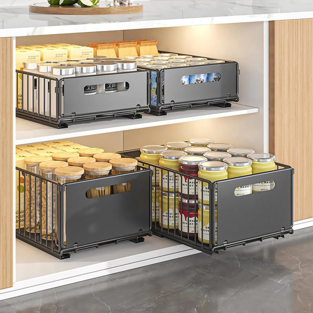 2pcs Kitchen Storage Rack Slide Drawer Storage Tray Seasoning Bottle Spice Storage Rack Pull Out Cabinet Drawers Organizer