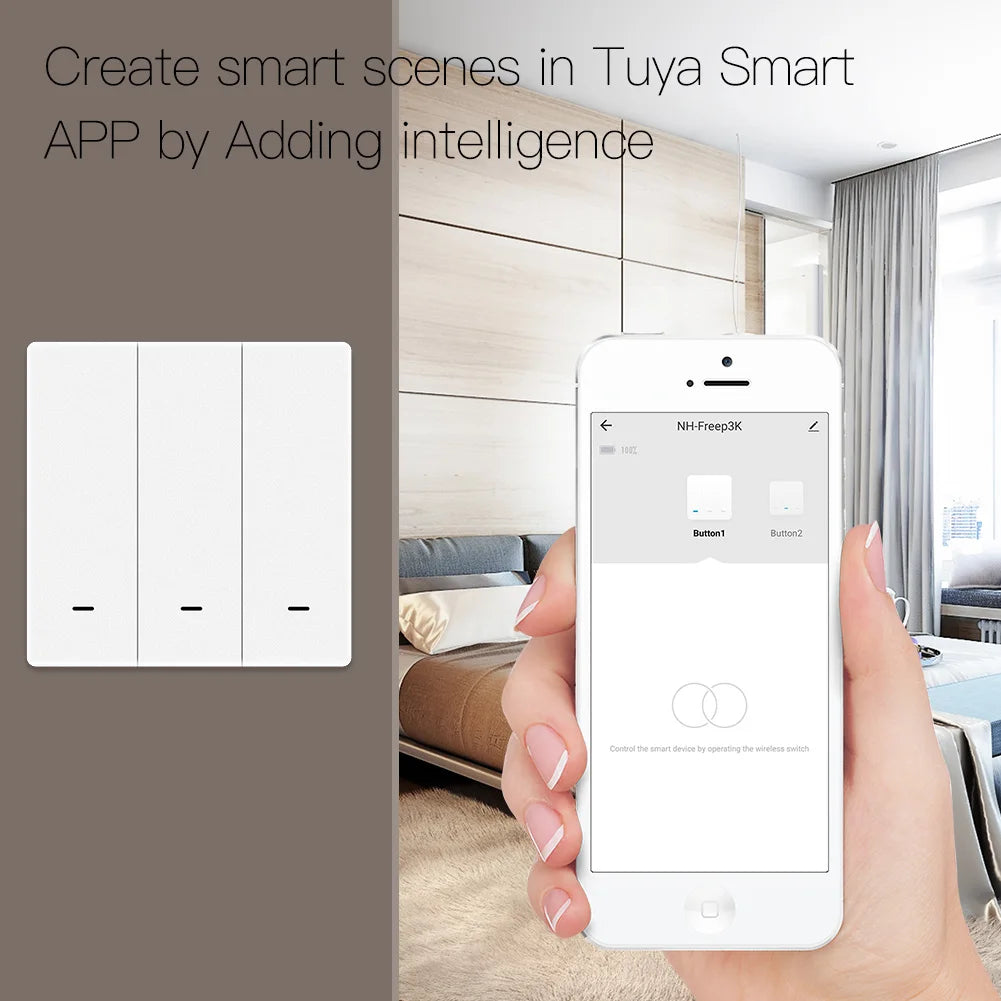 MOES Tuya ZigBee Wireless 9 Scene Switch Push Button Battery Powered Transmitter Smart Life App Automation 1/2/3 Gang