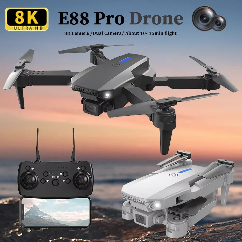 2025 E88 Drone RC Professionnel HD 4K Hélicoptère Pliable Quadricoptère Avion Jouet Cadeau Enfant Par