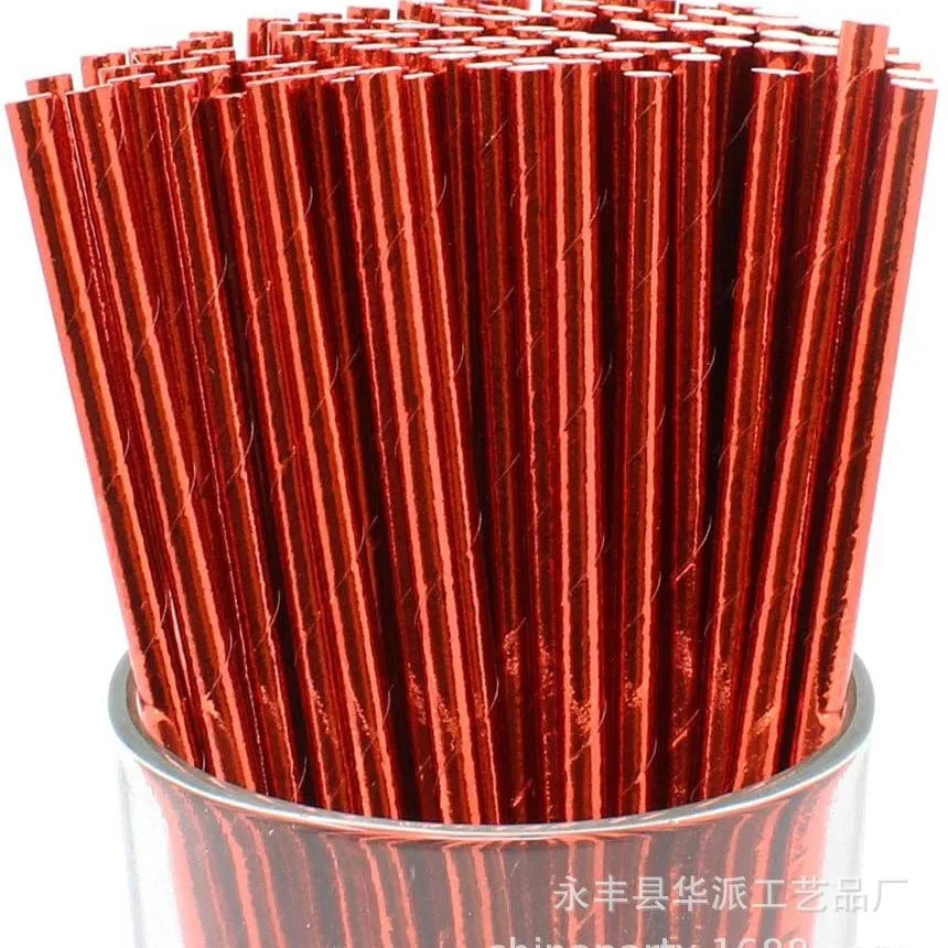 50/100/150pcs Iridescent Paper Straws for Party Supplies Birthday Wedding  Baby Shower Party Decor Golden Silver Straw