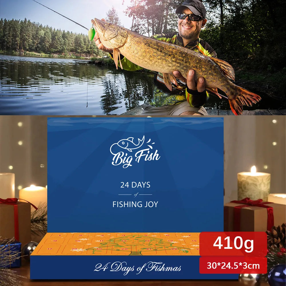 Fishing Tackle Set Advent Calendar 24 Days Christmas Countdown Calendar Fishing Lures Box Christmas Gifts for Fishing Lover